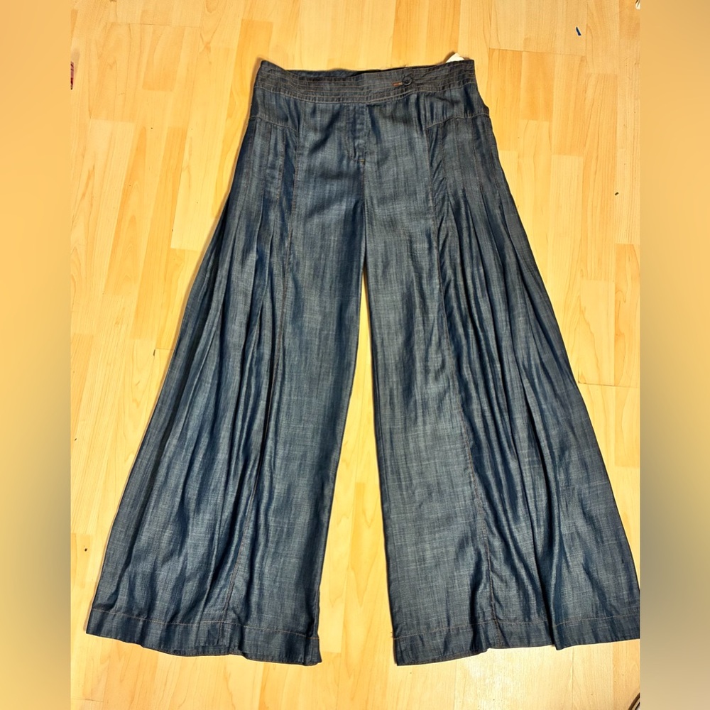 NWT Alberto Makali Wide-Leg Pleated Chambray Denim Culottes / Pants - Picture 2 of 16